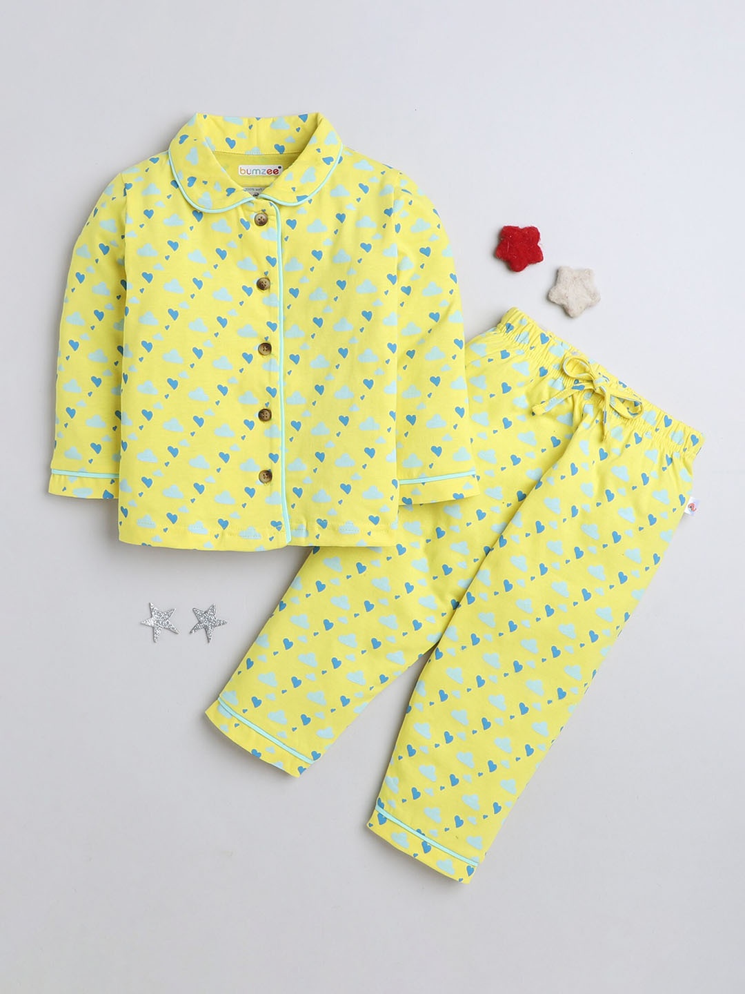 

BUMZEE Girls Conversational Printed Pure Cotton Shirt With Pyjamas, Yellow