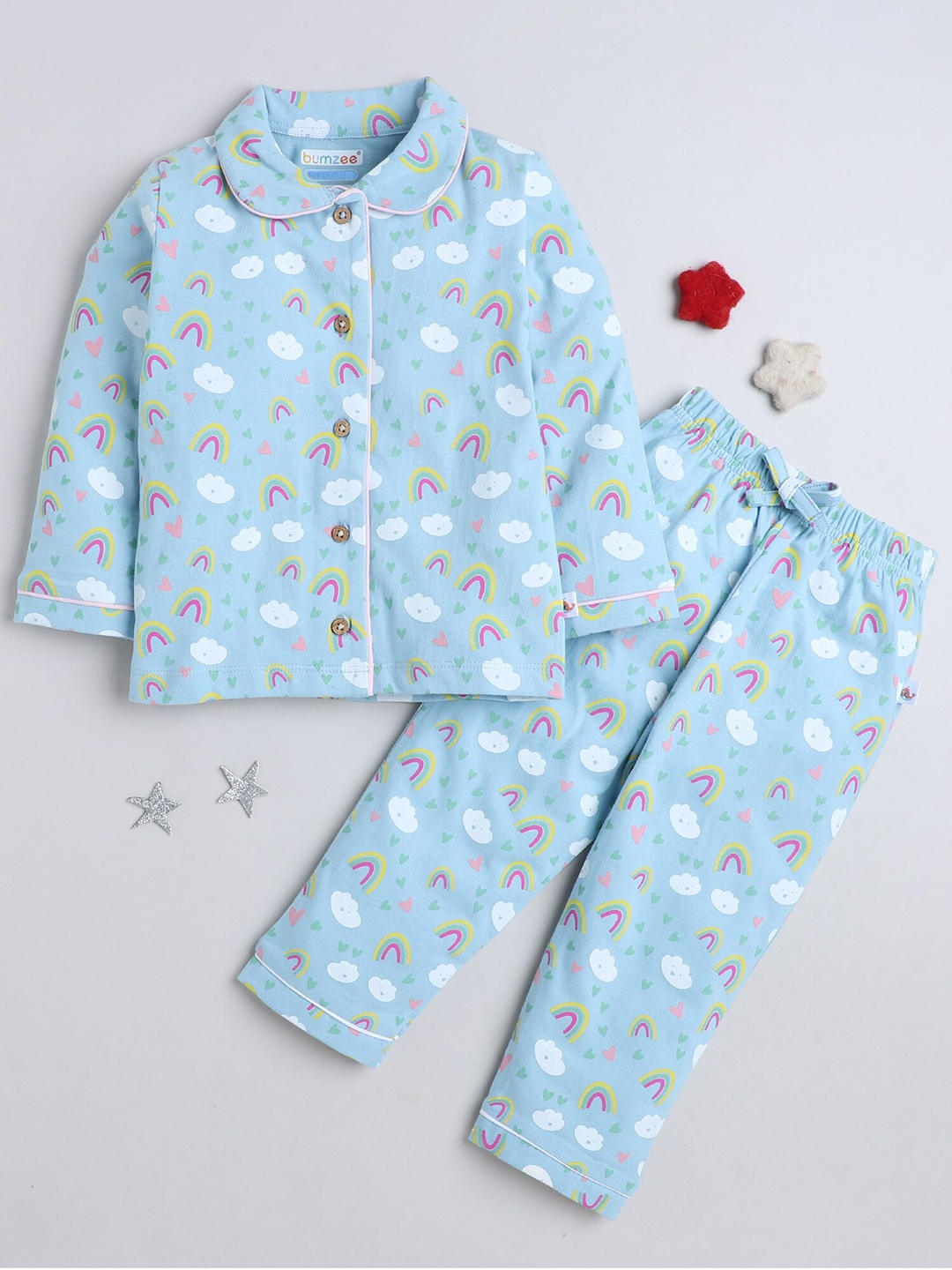 

BUMZEE Infant Girls Printed Pure Cotton Night suit, Blue