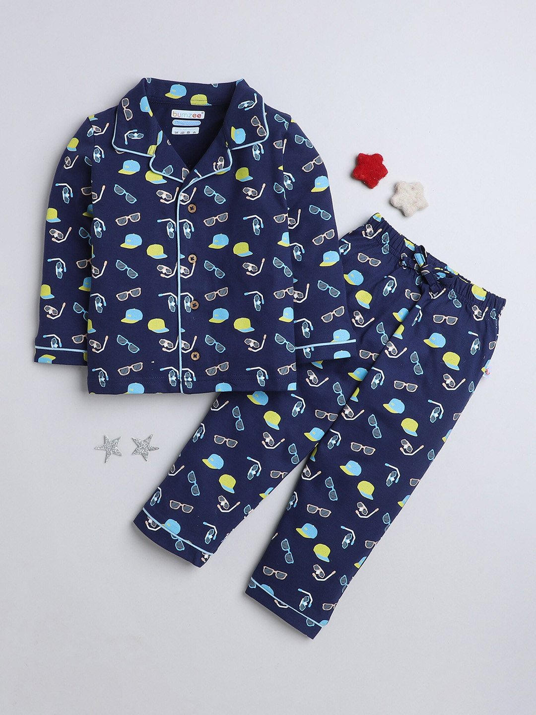 

BUMZEE Infant Boys Graphic Printed Pure Cotton Night suit, Navy blue