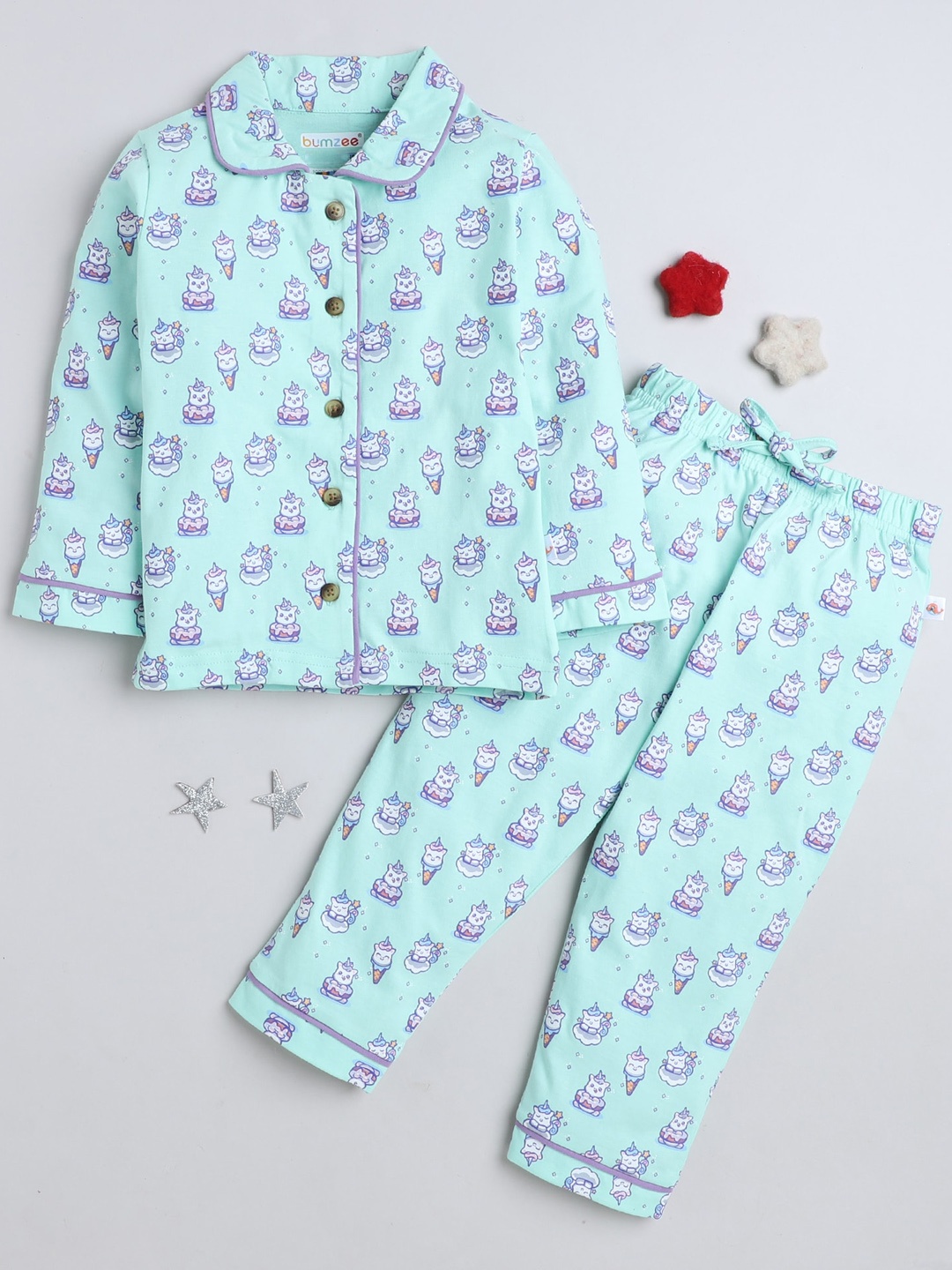 

BUMZEE Infant Girls Printed Pure Cotton Night suit, Green
