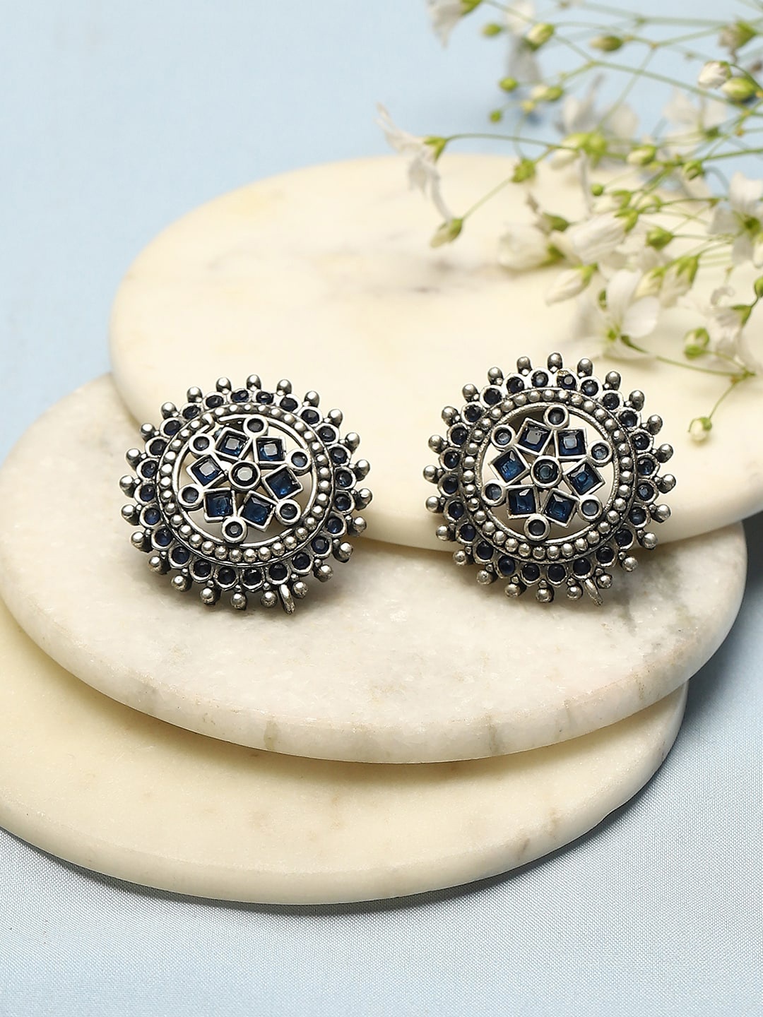 

Biba Silver-Plated Contemporary Studs Earrings, Navy blue