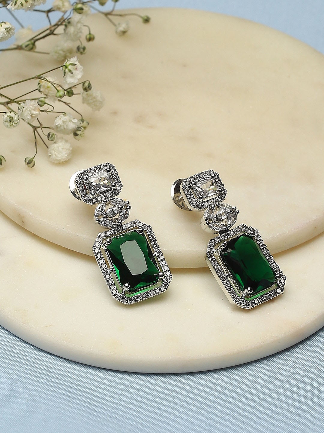 

Biba Silver-Plated Contemporary Drop Earrings, Green