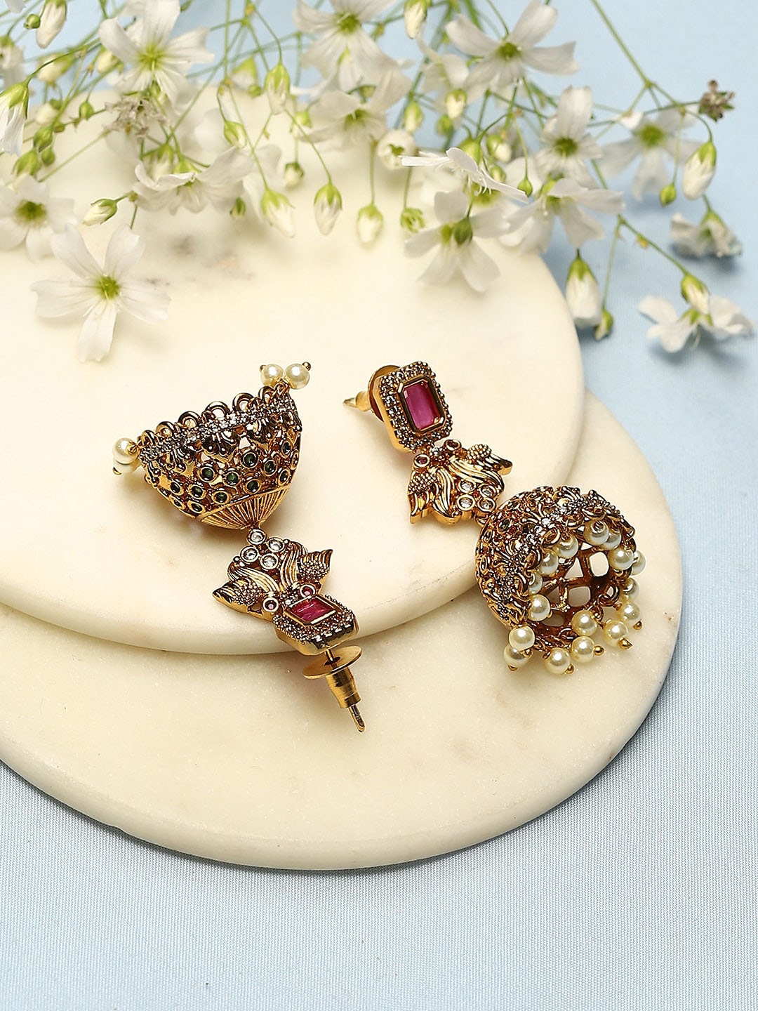 

Biba Gold-Plated Artificial Stones Studded Contemporary Jhumkas Earrings