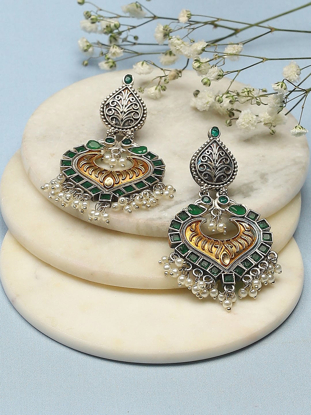 

Biba Silver-Plated Artificial Stones Studded Contemporary Jhumkas Earrings, Gold