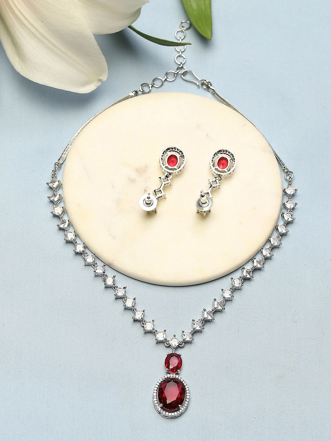 

Biba Silver-Plated Stone Studded Jewellery Set