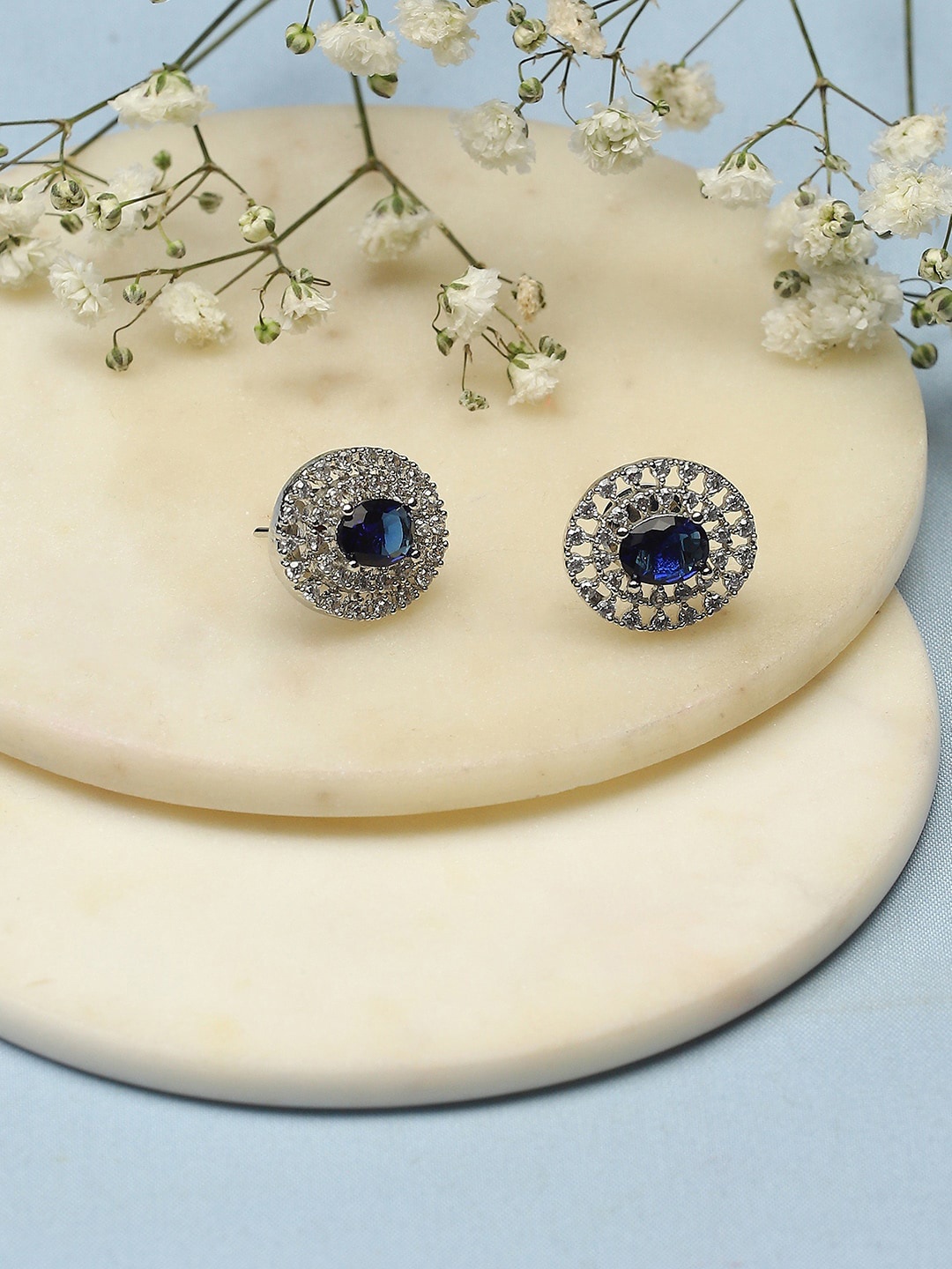 

Biba Silver-Plated Artificial Stones Studded Contemporary Studs Earrings