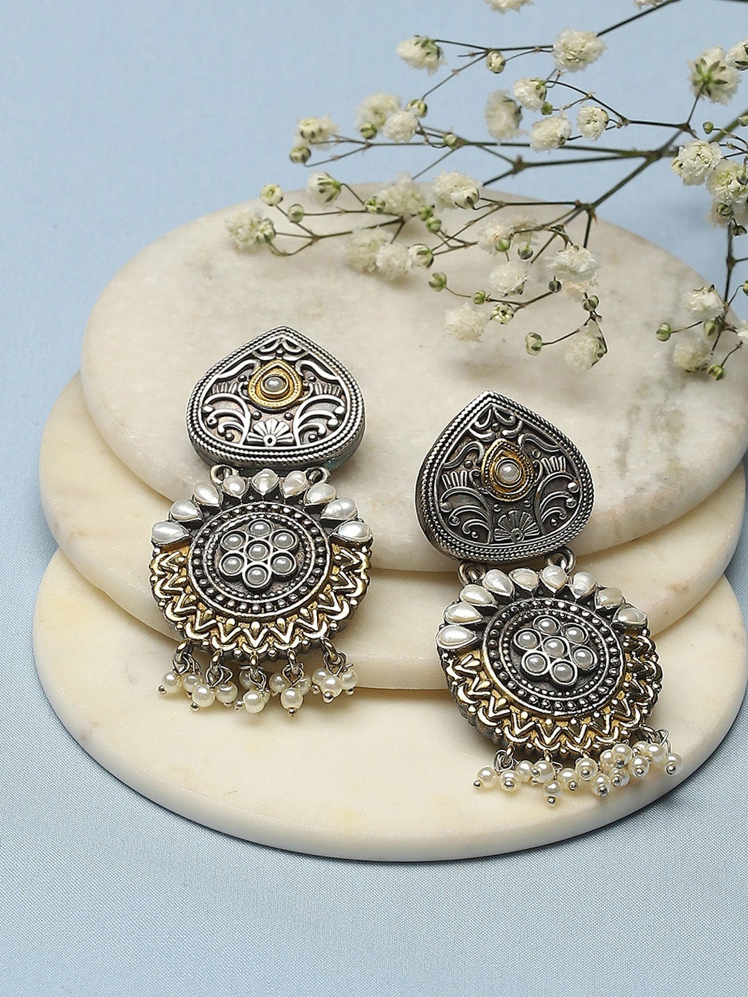 

Biba Silver-Plated Artificial Stones Studded Contemporary Jhumkas Earrings, Gold