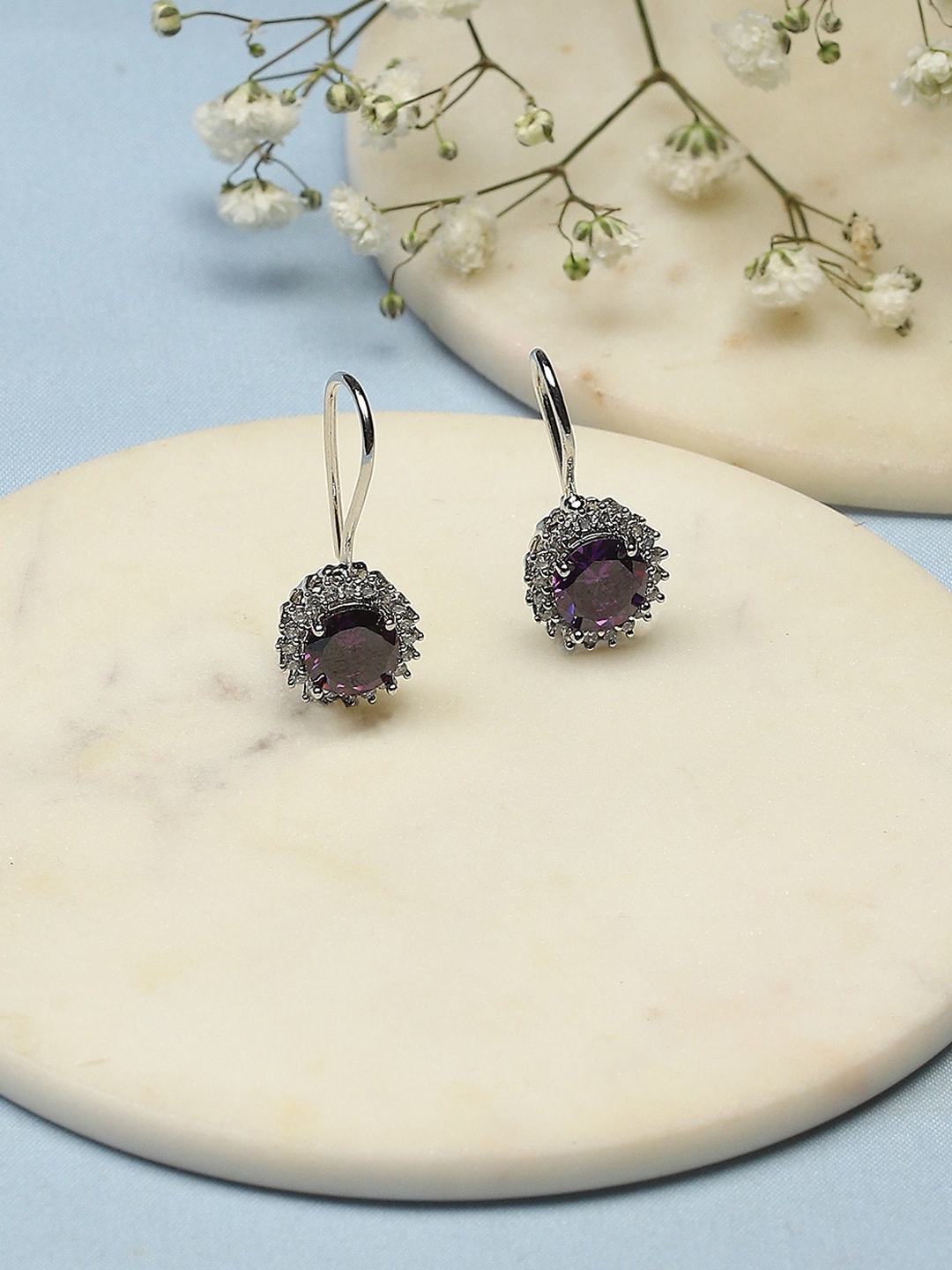 

Biba Silver-Plated Artificial Stones Studded Contemporary Drop Earrings