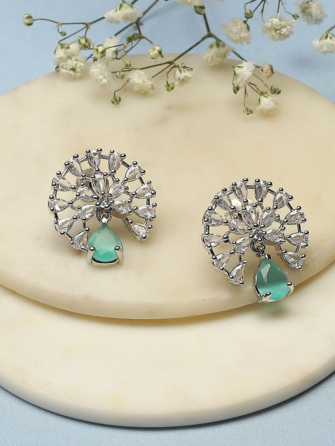 

Biba Silver-Plated Artificial Stones Studded Contemporary Drop Earrings