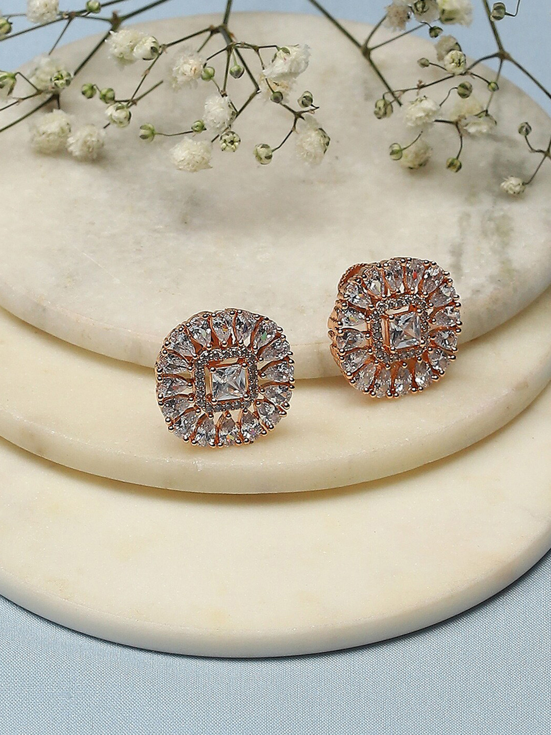 

Biba Rose-Gold Plated Stones Studded Circular Studs