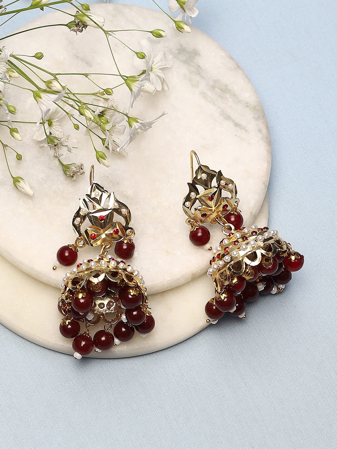 

Biba Gold-Plated Artificial Stones Studded Contemporary Jhumkas Earrings