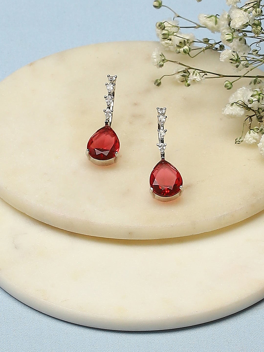 

Biba Silver-Plated Artificial Stones Studded Contemporary Drop Earrings