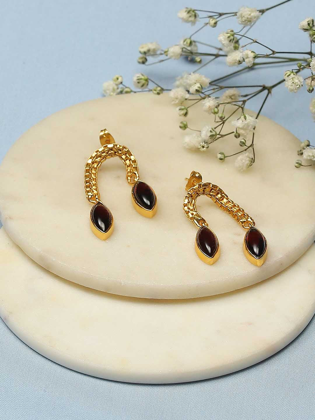 

Biba Gold-Plated Artificial Stones Studded Contemporary Drop Earrings