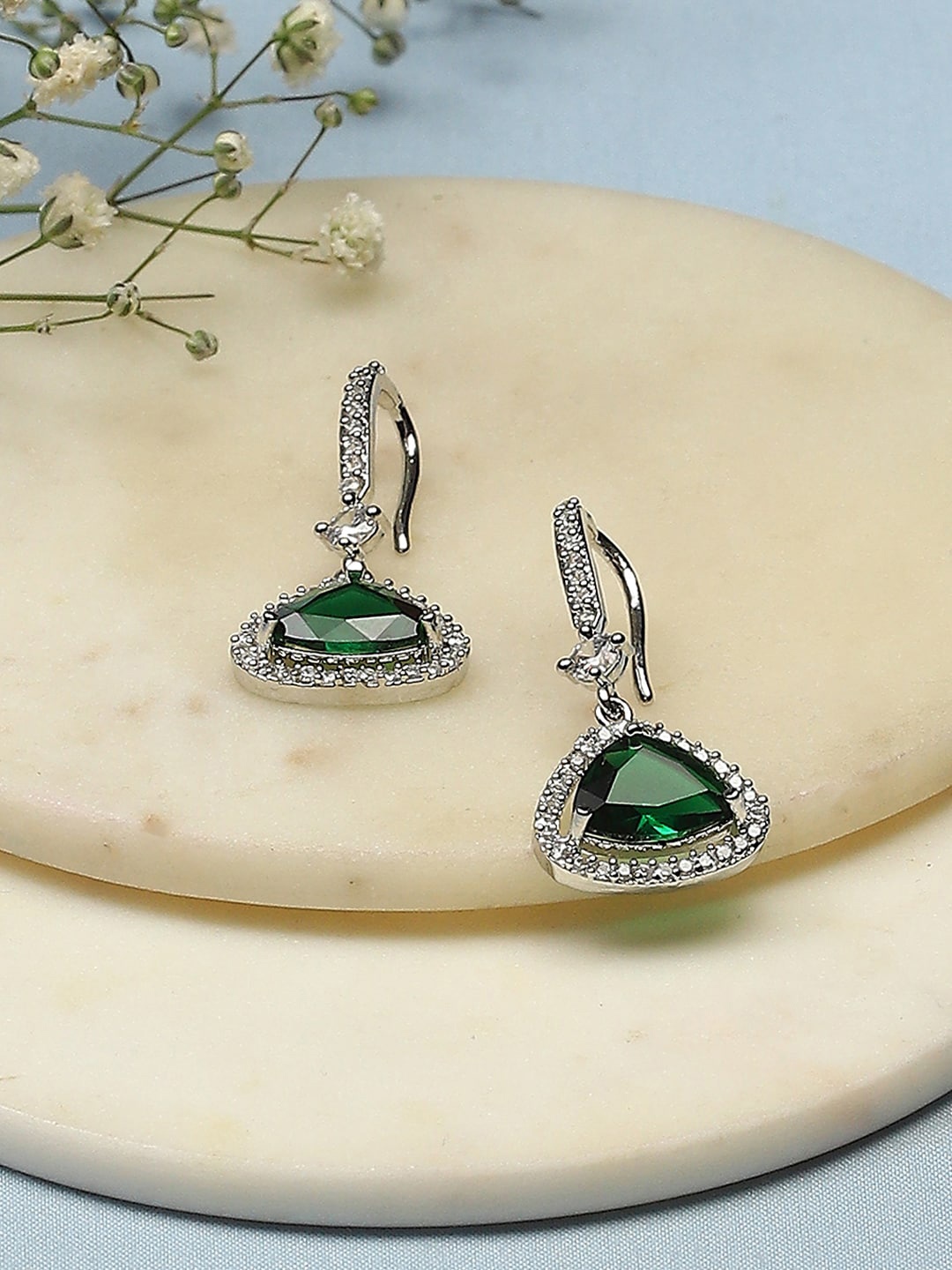 

Biba Silver Plated Contemporary Drop Earrings, Green