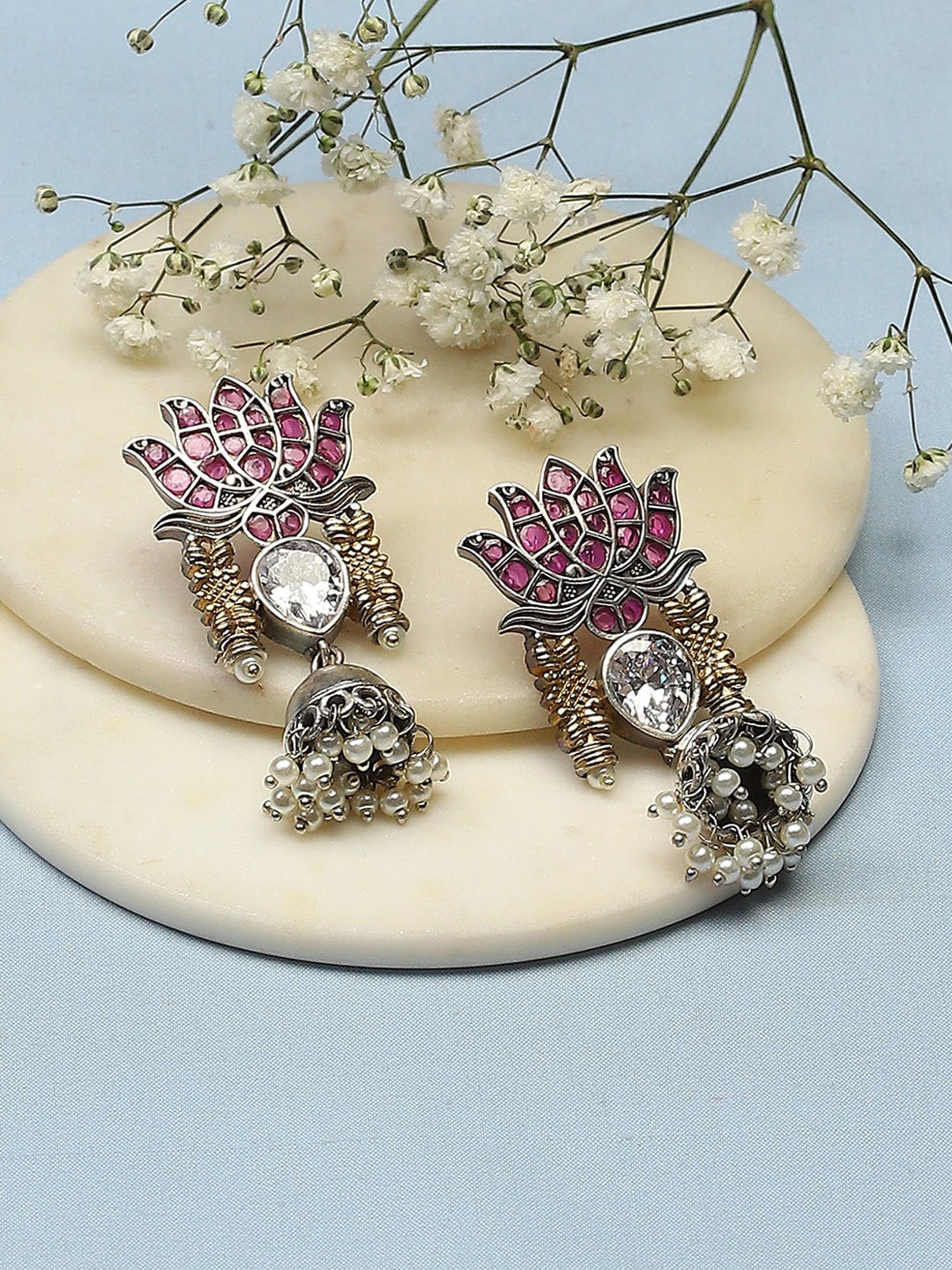 

Biba Silver Plated Contemporary Drop Earrings, Pink