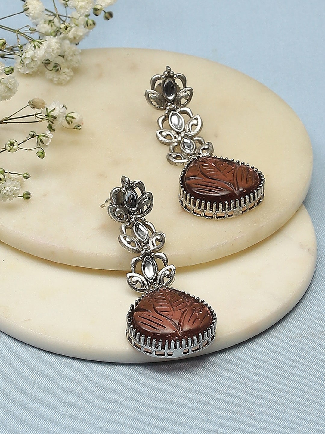 

Biba Silver Plated Contemporary Drop Earrings, Brown