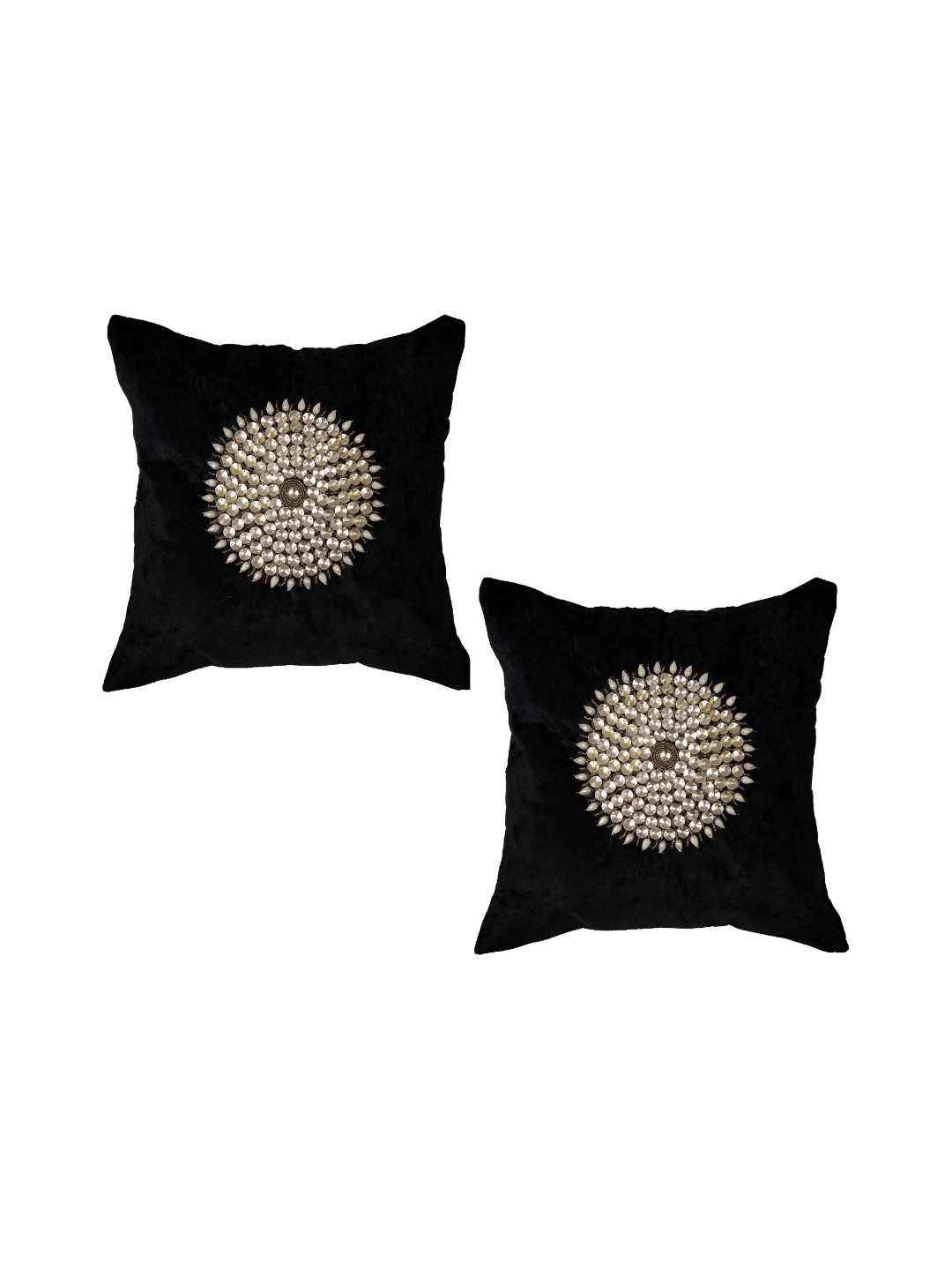 

MONKDECOR Black & Gold-Toned 2 Pieces Embellished Velvet Square Cushion Covers