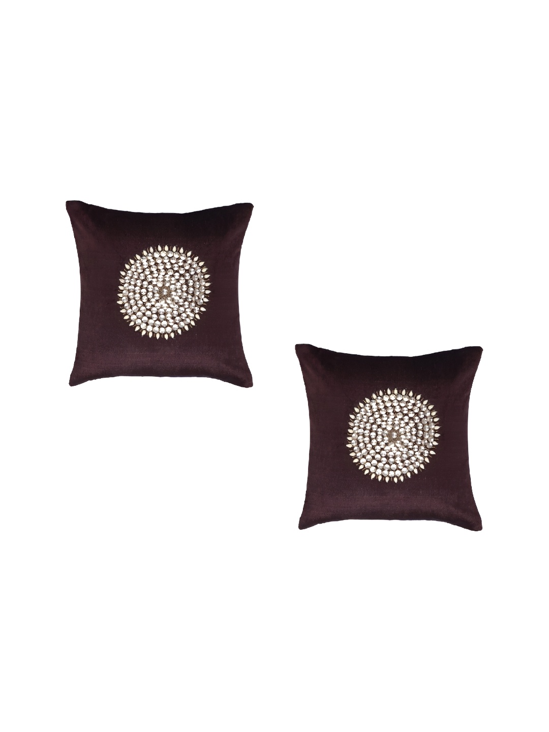 

MONKDECOR Brown & White 2 Pieces Embellished Velvet Square Cushion Covers