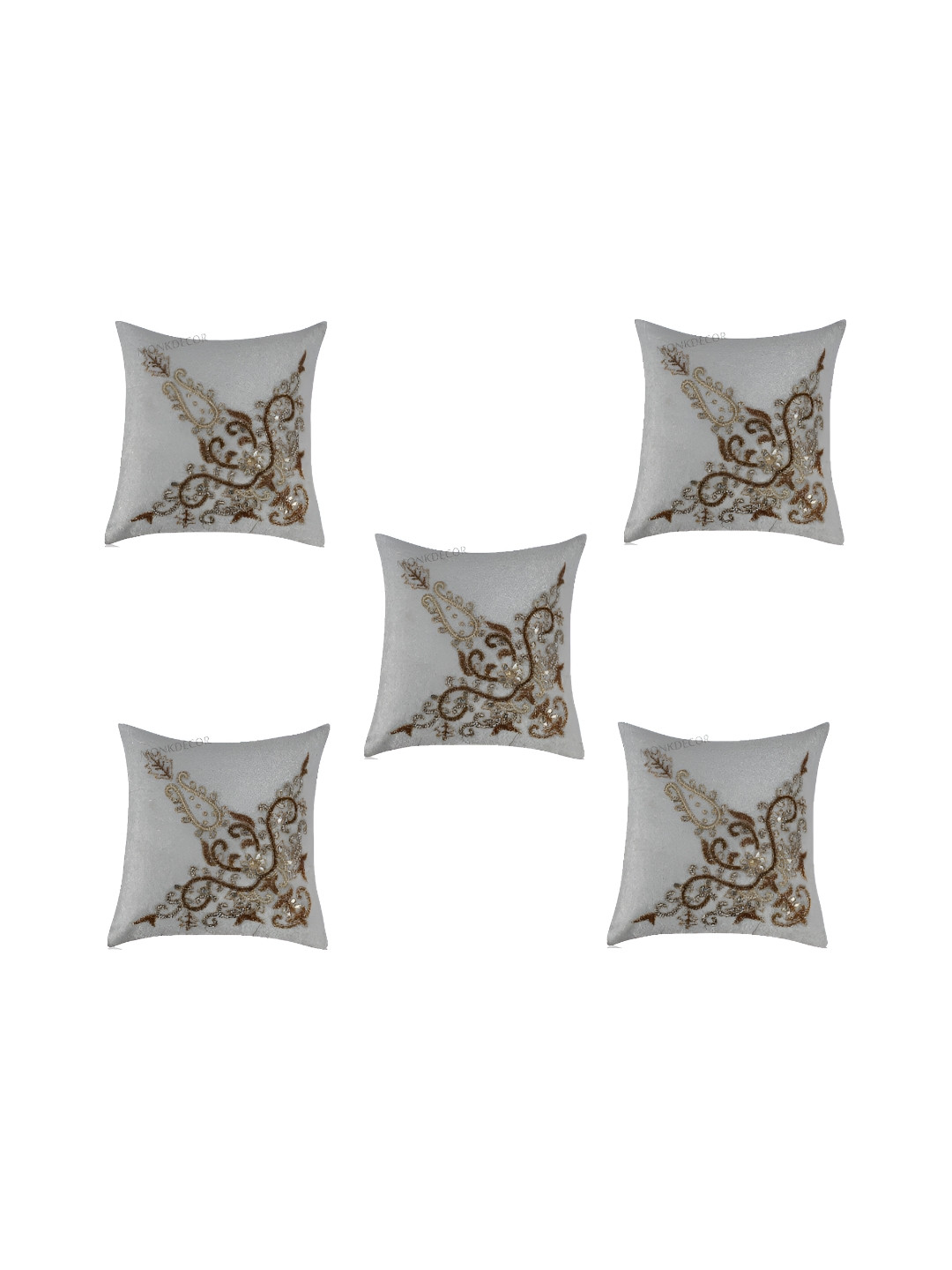 

MONKDECOR White & Beige 5 Pieces Embellished Velvet Square Cushion Covers