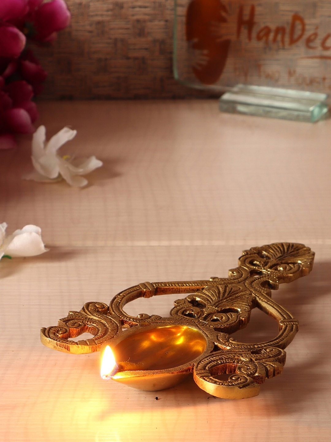 

Two Moustaches Gold Toned Brass Pooja Havan Spoon