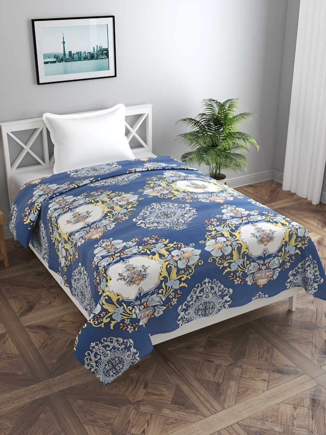 

MORADO Blue & White Ethnic Motifs Printed Single Duvet Cover