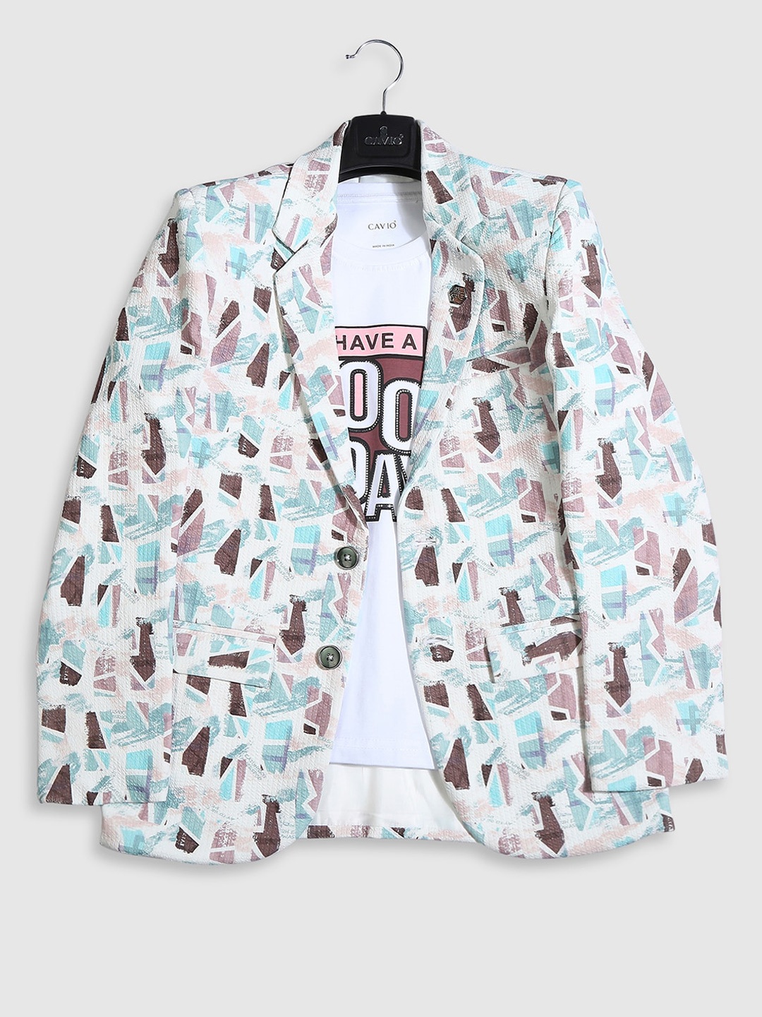 

CAVIO Boys Printed Pure Cotton Blazers & T-Shirt, Green