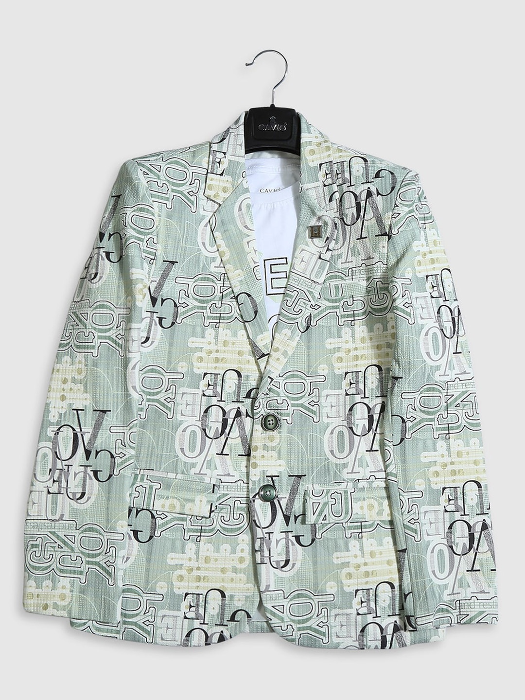 

CAVIO Boys Typographic-Printed Pure Cotton Single-Breasted Blazer With Crew-Neck T-Shirt, Green