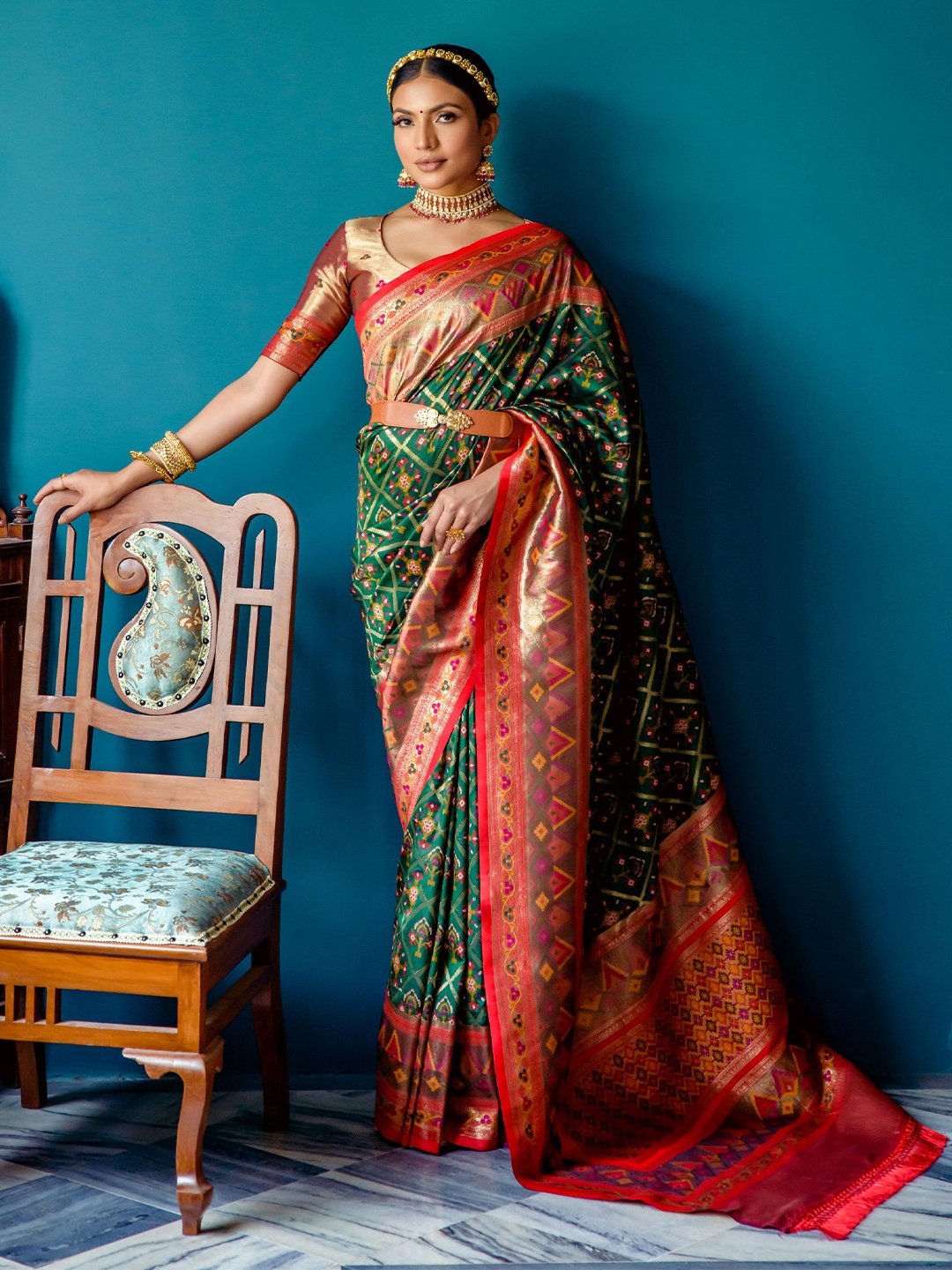 

Mitera Woven Design Zari Patola Saree, Green