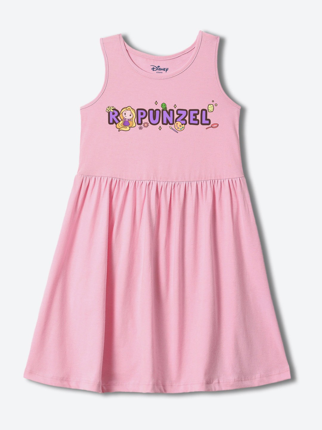 

YK Disney Round Neck Sleeveless Cotton A-Line Dress, Pink