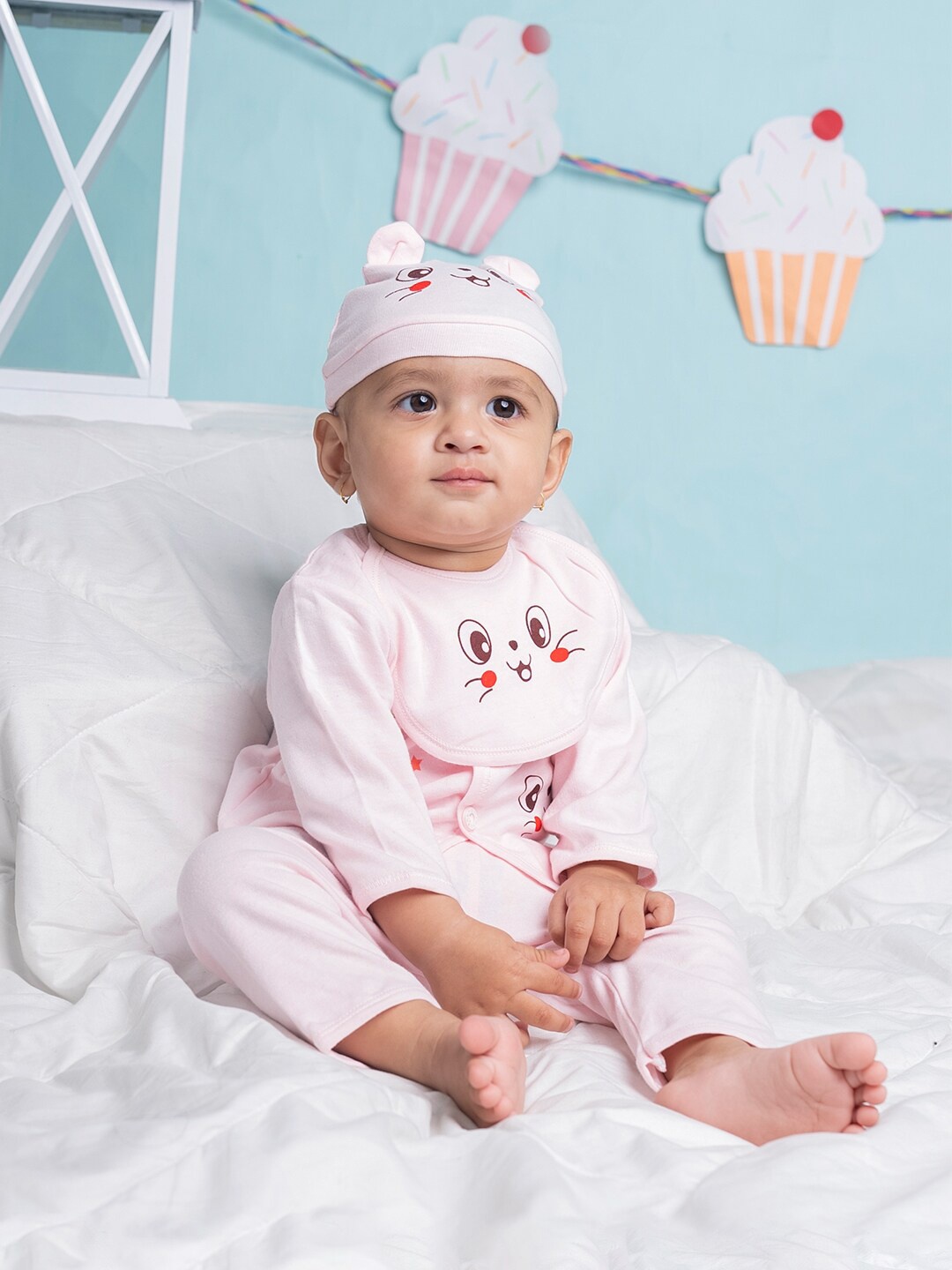 

Baby Moo Infants 5 Pcs Happy Kitty Printed Apparel Gift Set, Pink