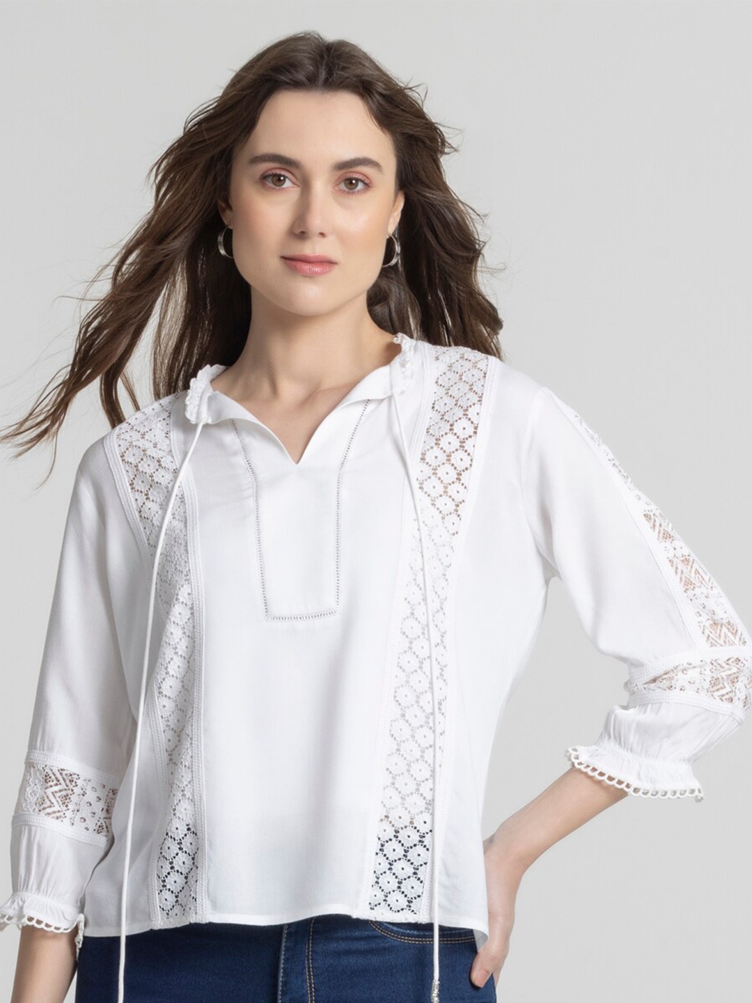 

SHAYE Tie-Up Neck Top, White