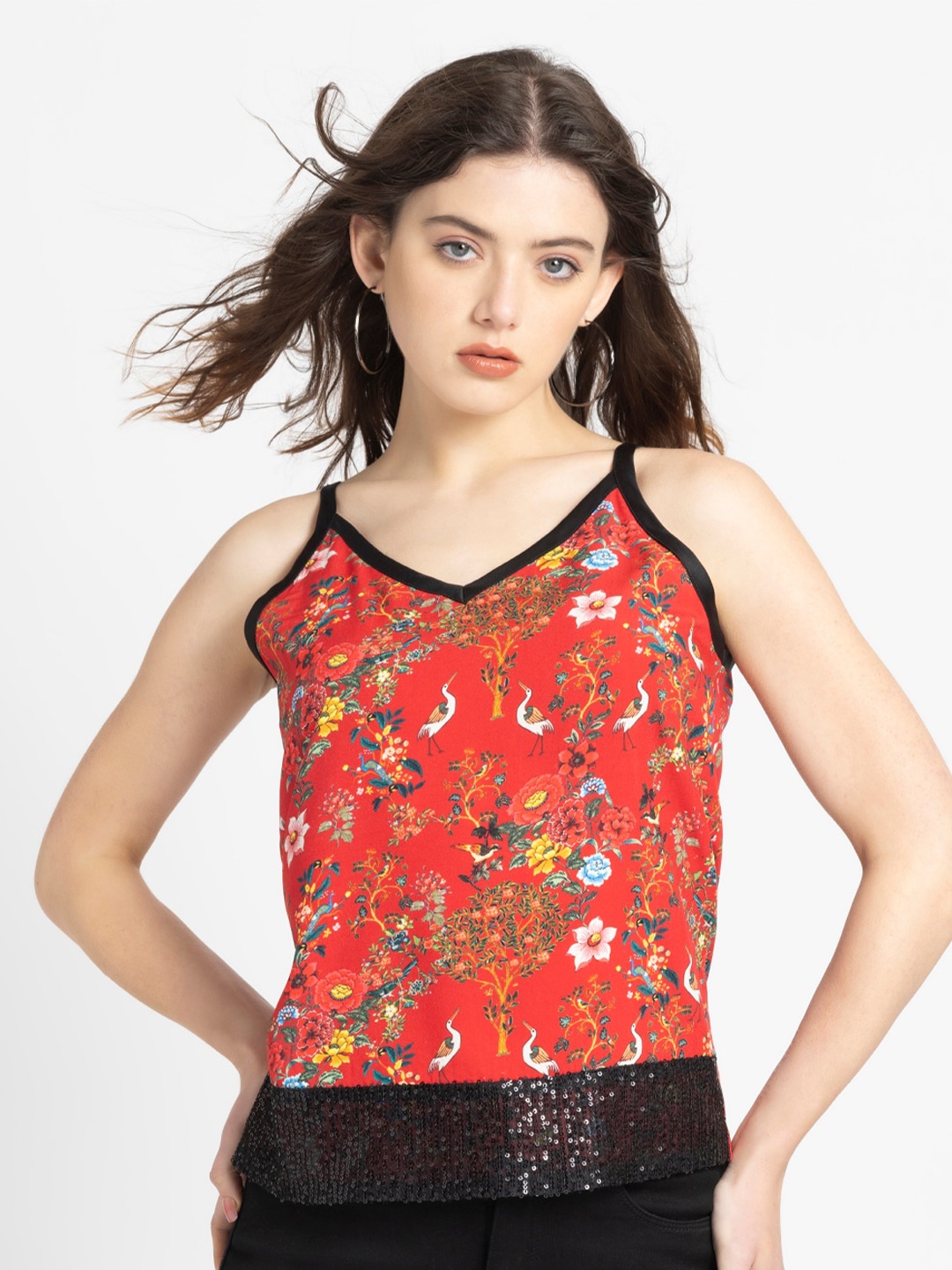 

SHAYE Floral Print Top, Red