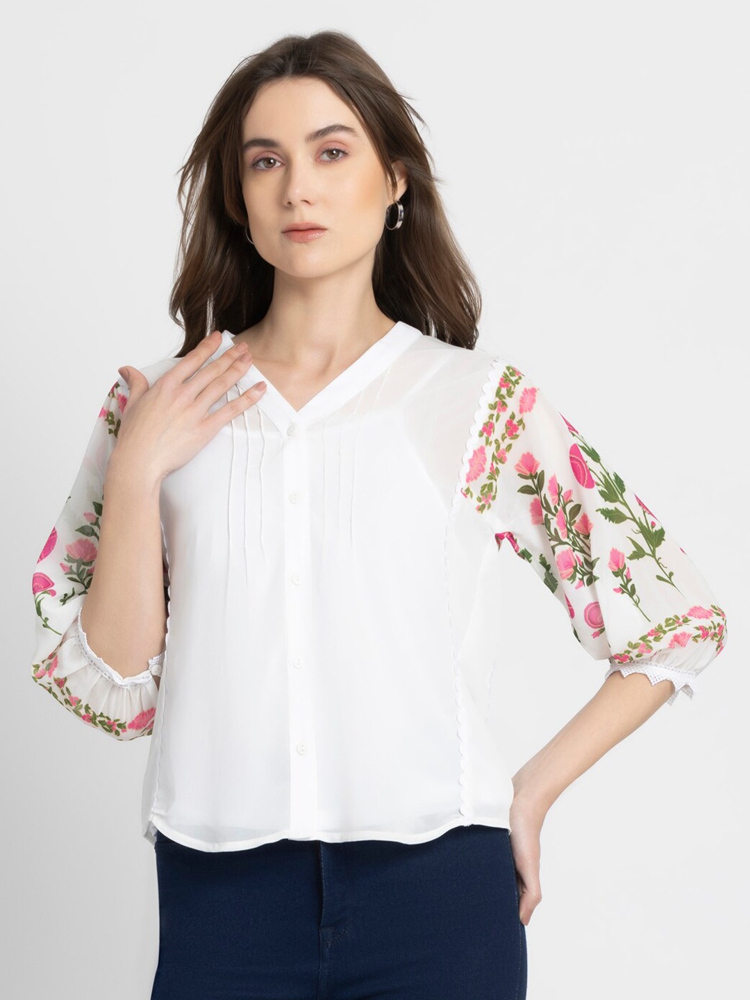 

SHAYE Chiffon Shirt Style Top, White