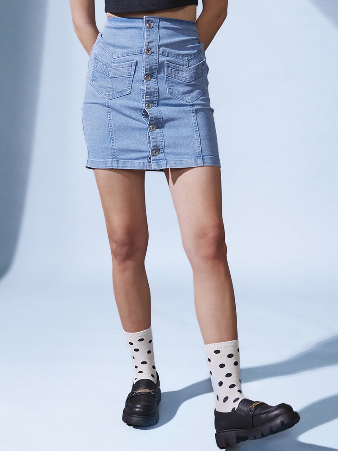 

STREET 9 Blue Denim Pencil Mini Skirt