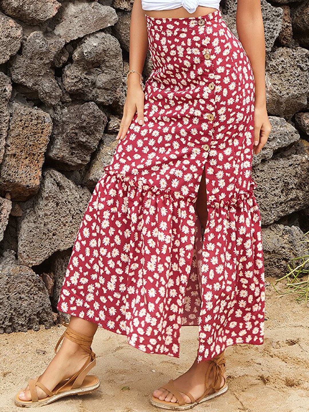 

StyleCast Red Floral Printed A-Line Skirt