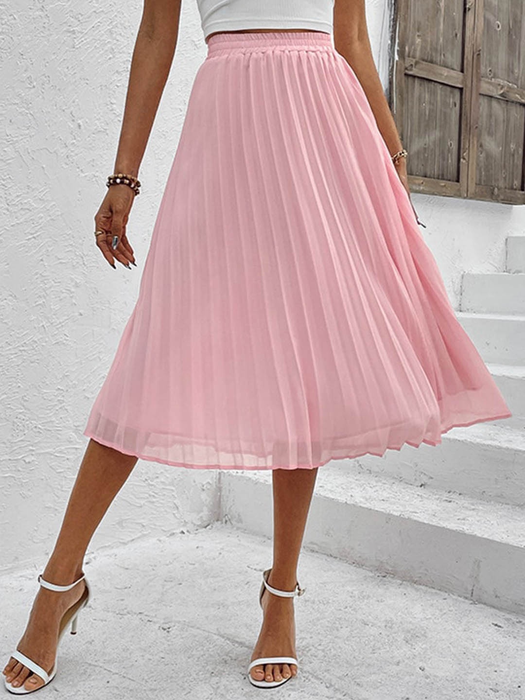 

StyleCast Pink Flared Accordion Pleated Chiffon Skirt