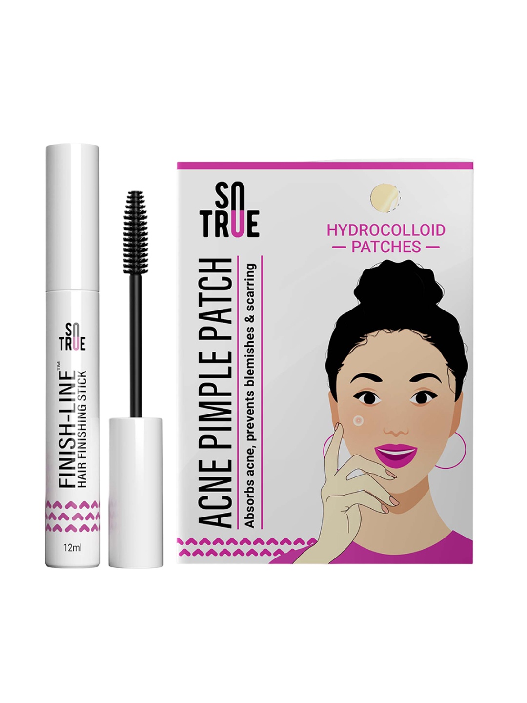 

SOTRUE Set of Acne Pimple Hydrocolloid Patches & Finish Line Hair Finishing Stick - 12ml, White