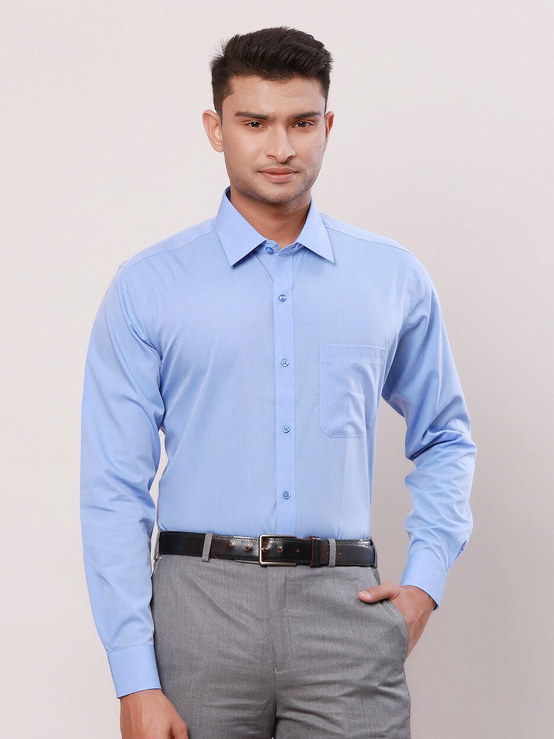 

Raymond Spread Collar Contemporary-Fit Cotton Formal Shirt, Blue