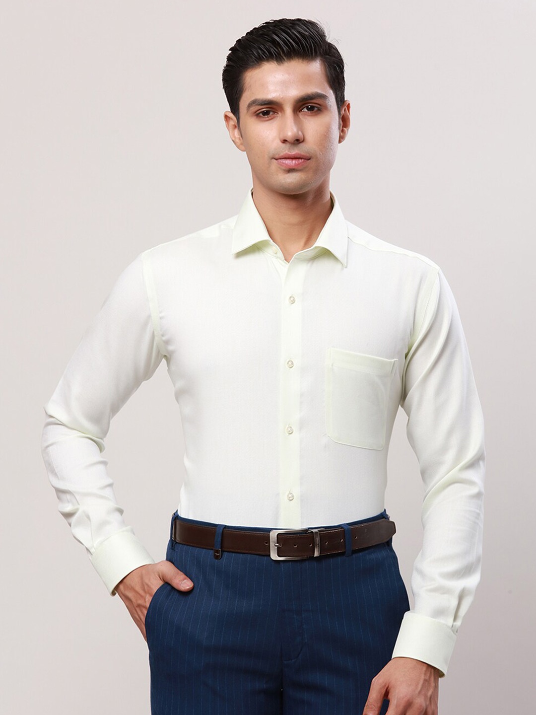 

Raymond Spread Collar Self Design Contemporary-Fit Cotton Formal Shirt, Green