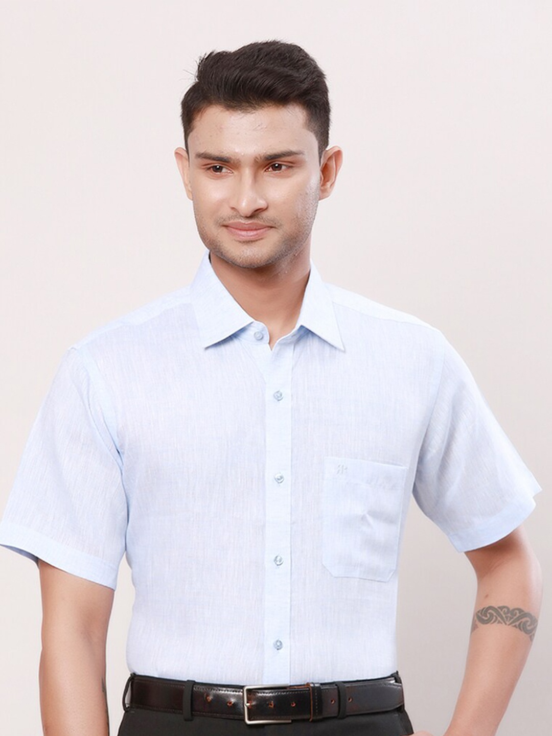 

Raymond Spread Collar Regular Fit Linen Formal Shirt, Blue