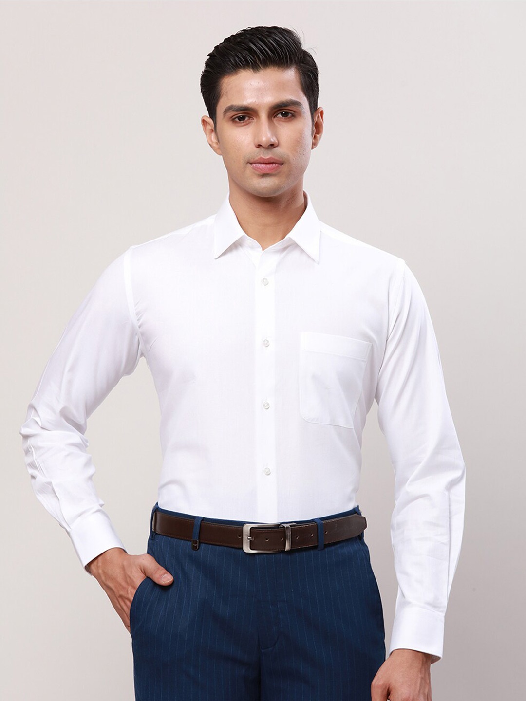 

Raymond Spread Collar Self Design Cotton Formal Shirt, White