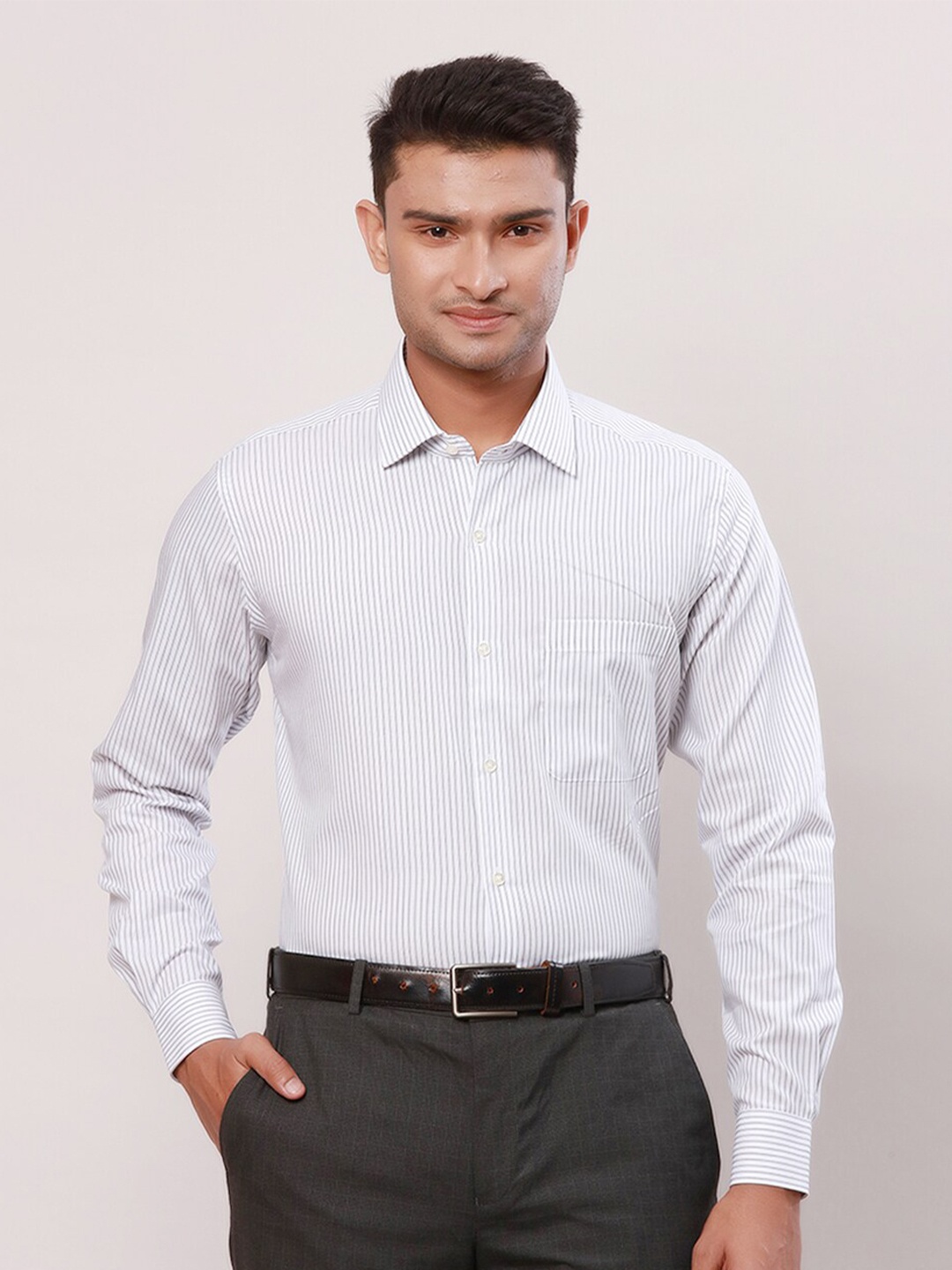 

Raymond Self Design Contemporary-Fit Cotton Formal Shirt, Grey