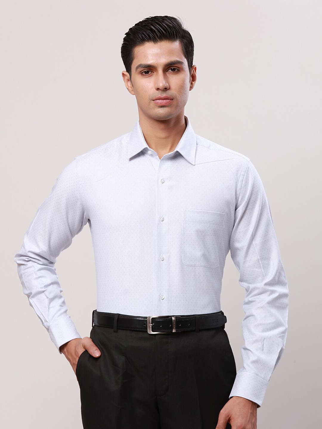 

Raymond Printed Contemporary-Fit Spread Collar Cotton Formal Shirt, Grey