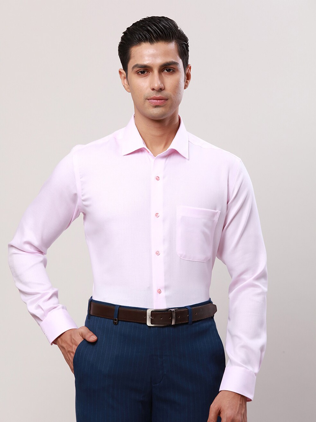 

Raymond Contemporary-Fit Opaque Self Design Cotton Formal Shirt, Pink