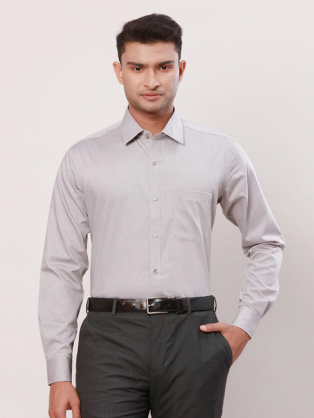 

Raymond Contemporary-Fit Opaque Micro Checked Cotton Formal Shirt, Grey