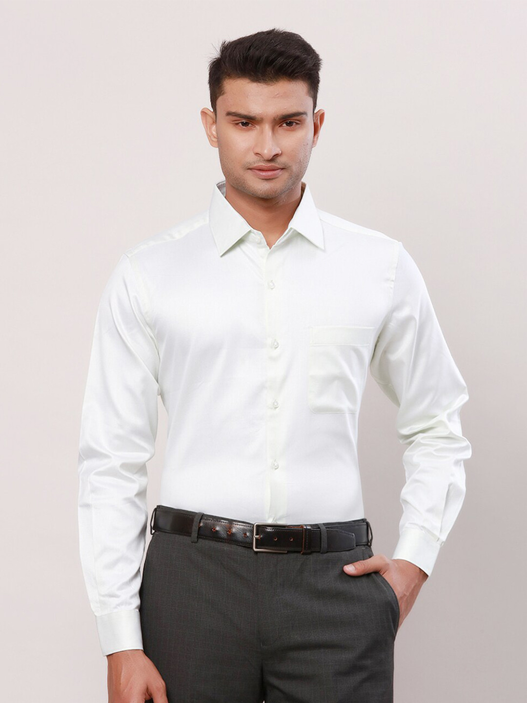 

Raymond Contemporary-Fit Opaque Self Design Cotton Formal Shirt, Green