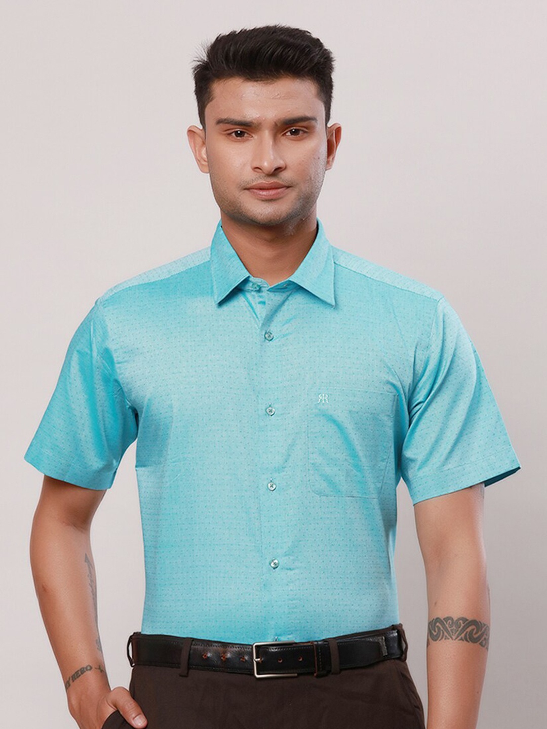 

Raymond Contemporary-Fit Opaque Self Design Cotton Formal Shirt, Blue