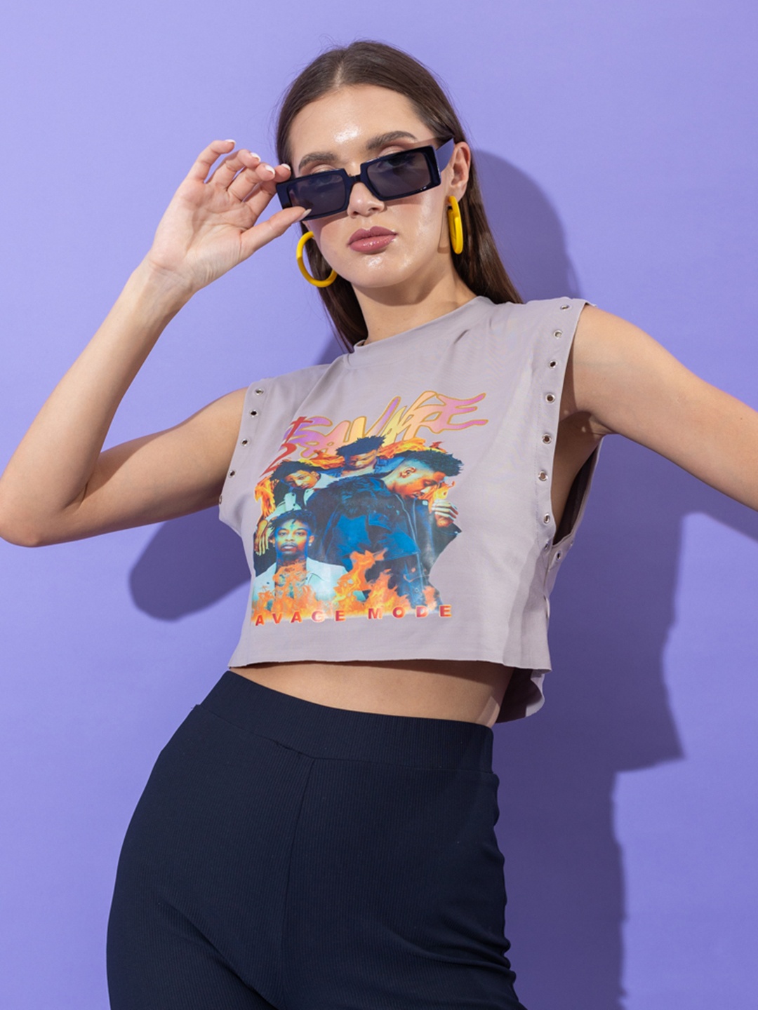 

Stylecast X Hersheinbox Print Cotton Boxy Crop Top, Grey