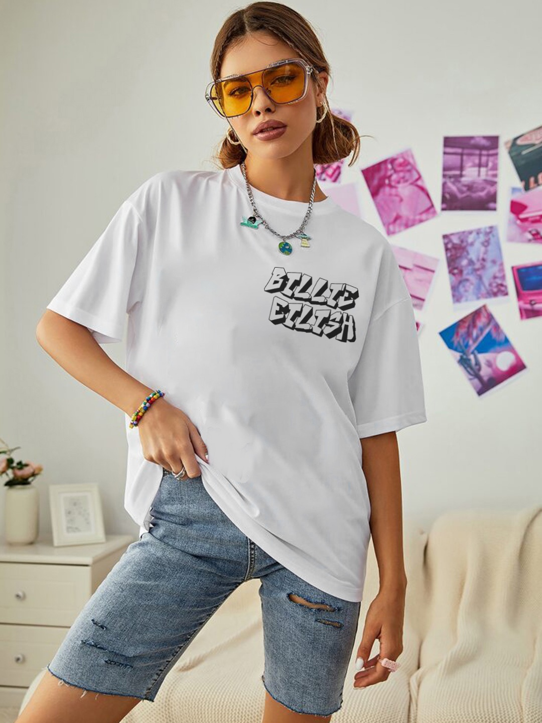 

Stylecast X Hersheinbox Women Printed Drop-Shoulder Sleeves T-shirt, White