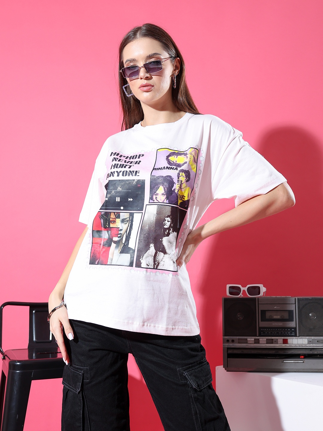 

Stylecast X Hersheinbox Women Pure Cotton Printed Oversized T-shirt, Pink